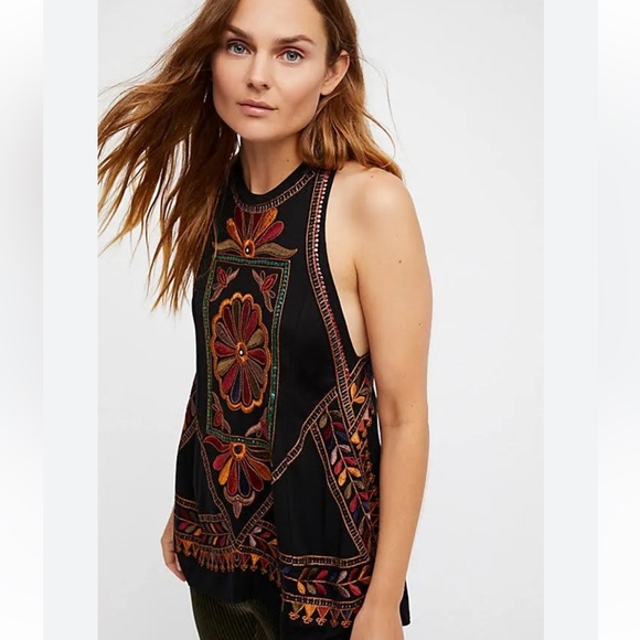Free People Isabella Embroidered Jersey Tank SMALL - Picture 2 of 6